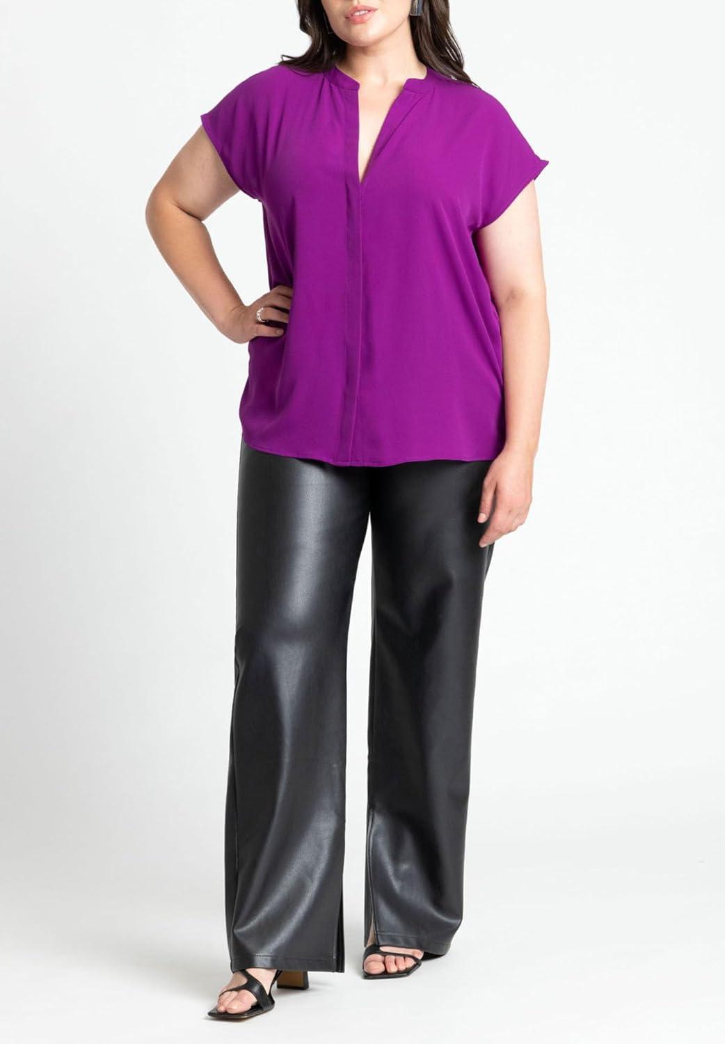 imageELOQUII Womens Plus Size Notch Collar BlouseEggplant Purple