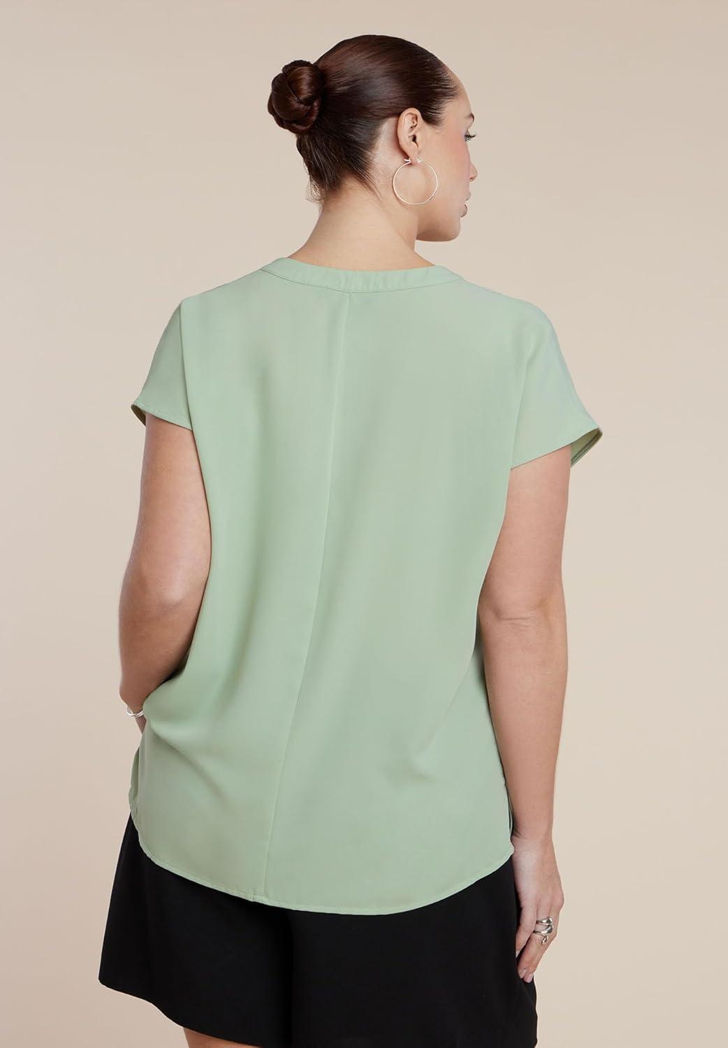 imageELOQUII Womens Plus Size Notch Collar BlouseLaurel Green
