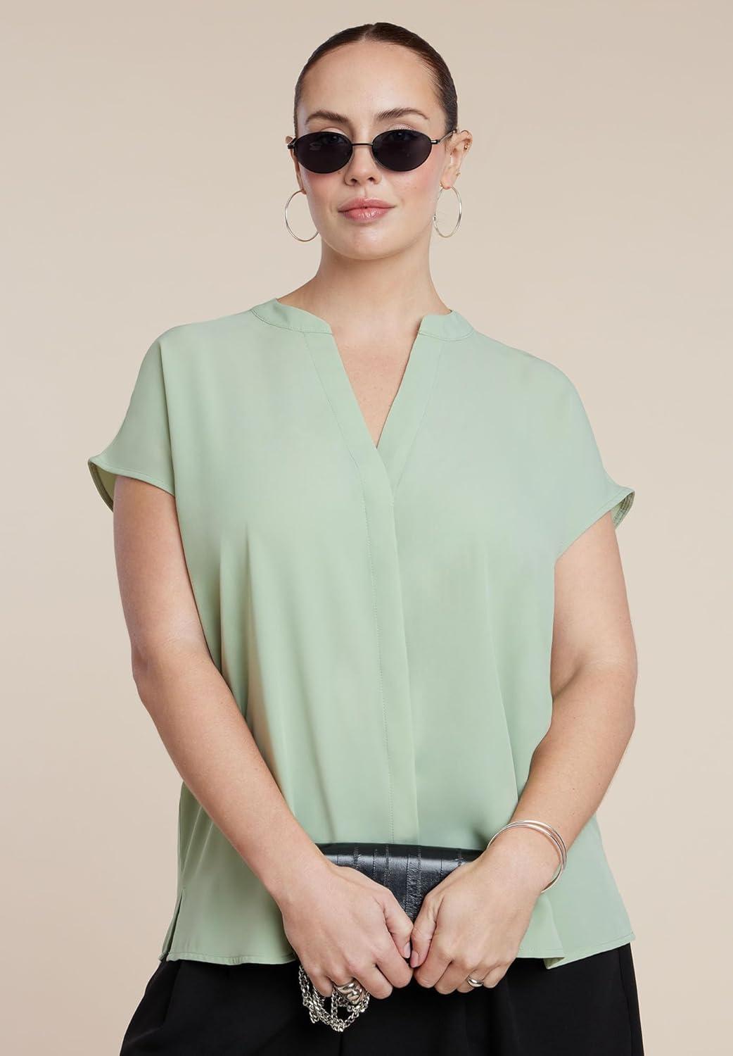 imageELOQUII Womens Plus Size Notch Collar BlouseLaurel Green