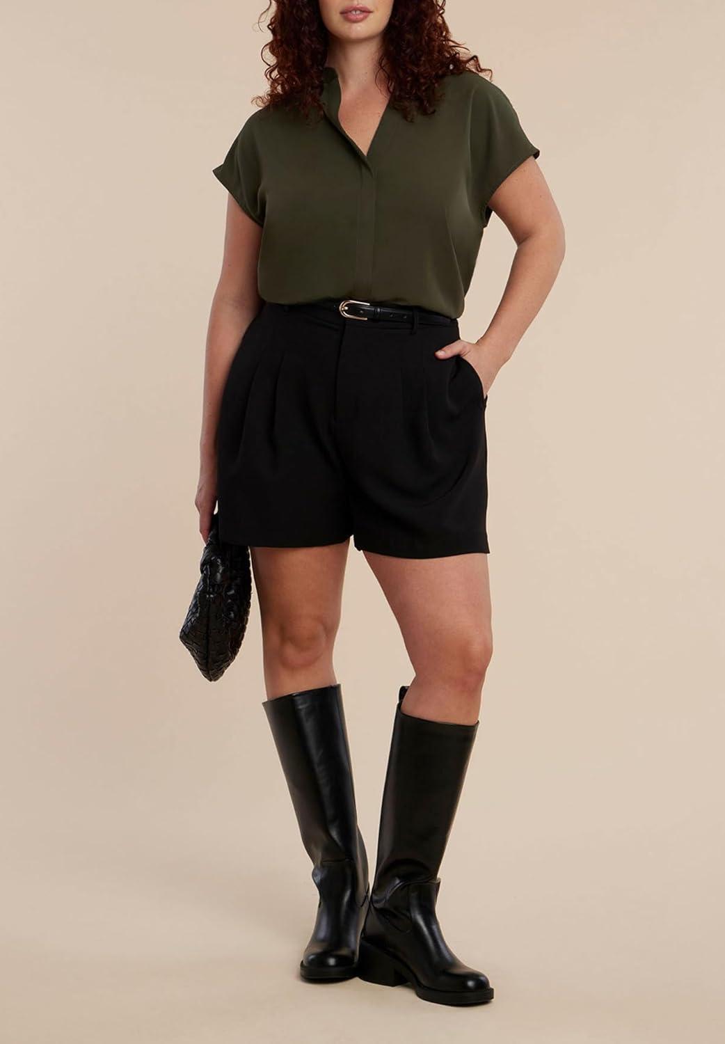 imageELOQUII Womens Plus Size Notch Collar BlouseRain Forest
