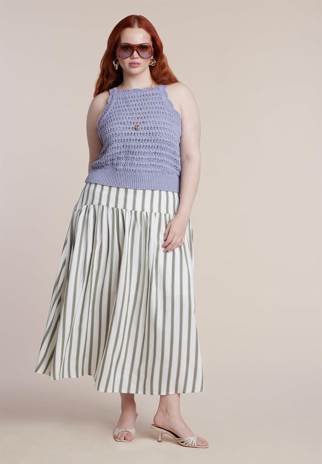 imageELOQUII Womens Plus Size Open Stitch Racer TankBlue Blizzard
