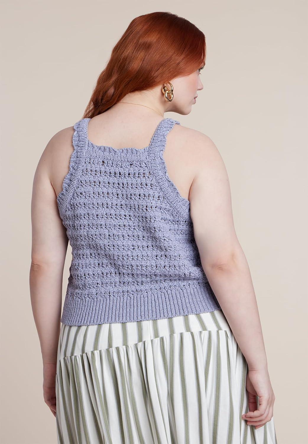 imageELOQUII Womens Plus Size Open Stitch Racer TankBlue Blizzard