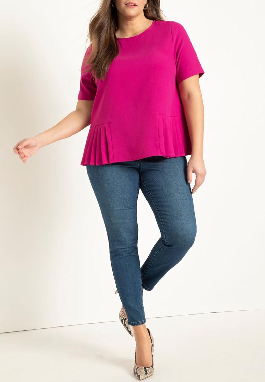 imageELOQUII Womens Plus Size Pleated Hem TopFestival Fuchsia
