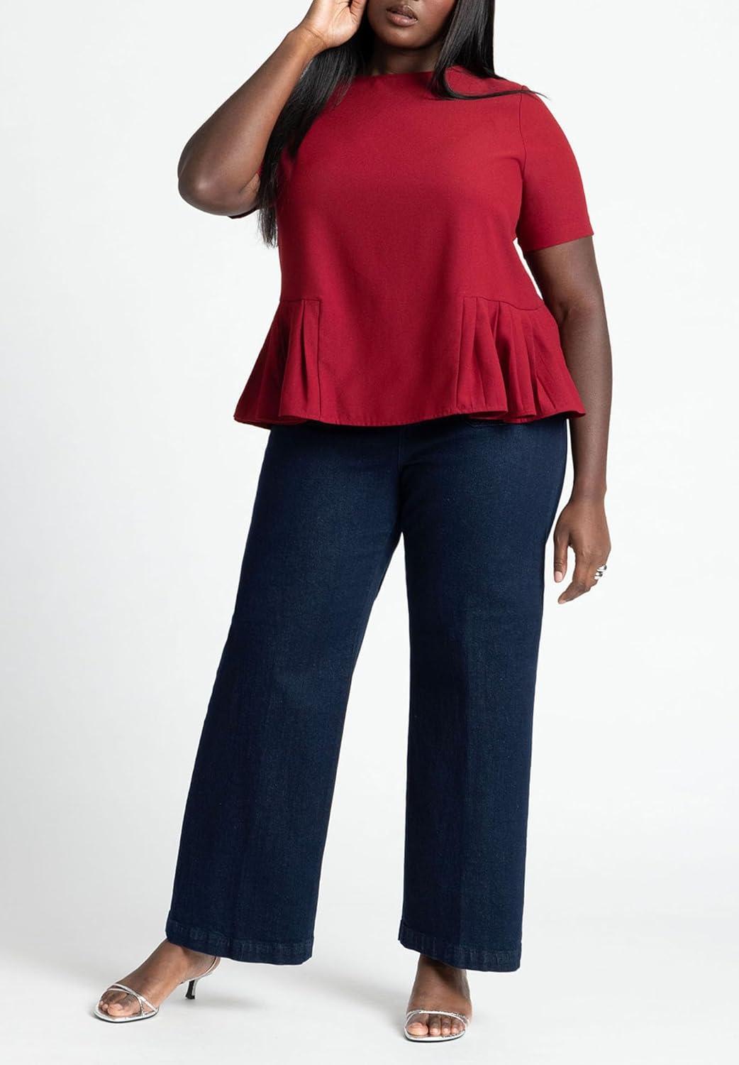 imageELOQUII Womens Plus Size Pleated Hem TopFestival Fuchsia