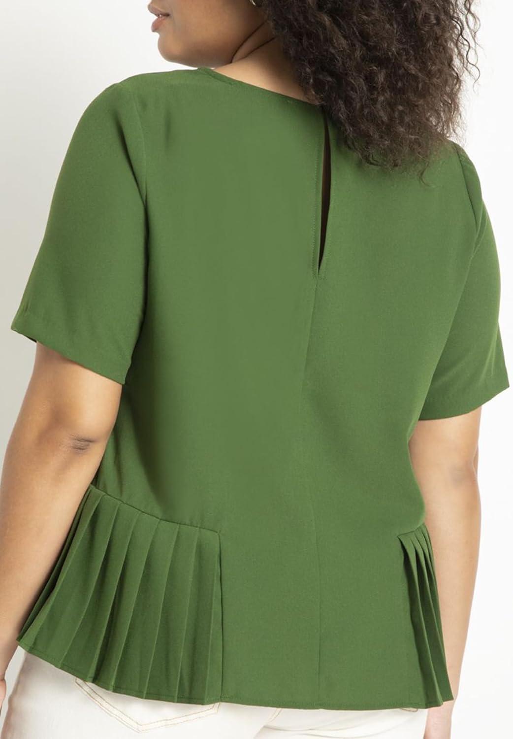 imageELOQUII Womens Plus Size Pleated Hem TopForest Elf