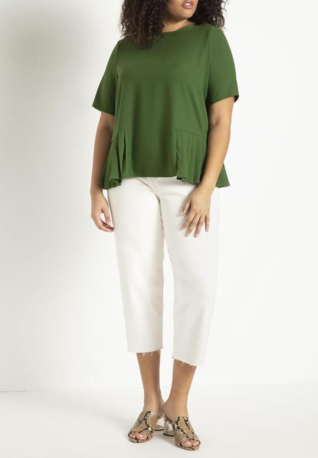 imageELOQUII Womens Plus Size Pleated Hem TopForest Elf