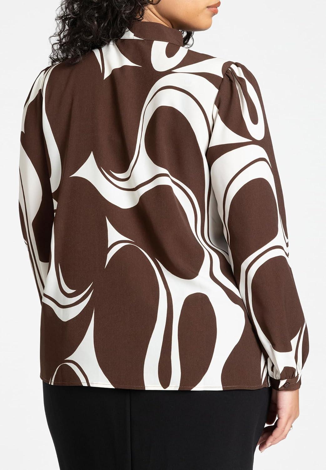 imageELOQUII Womens Plus Size Printed Tie Neck BlouseCheckered