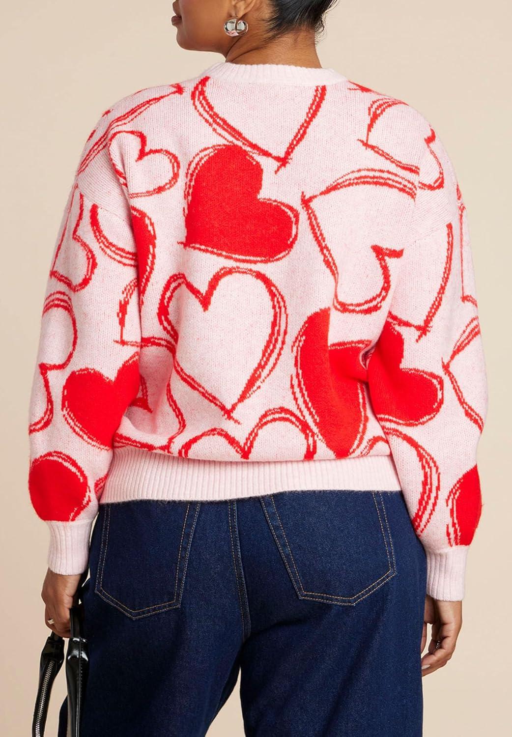 imageELOQUII Womens Plus Size Scattered Heart SweaterHeart So Full