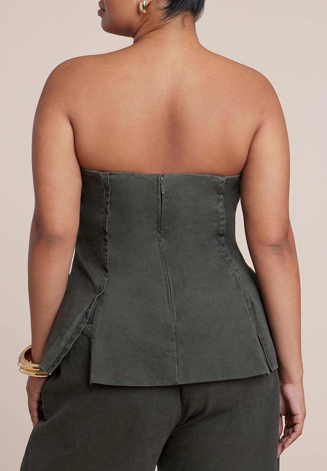 imageELOQUII Womens Plus Size Seam Detail Strapless TopBurnt Olive