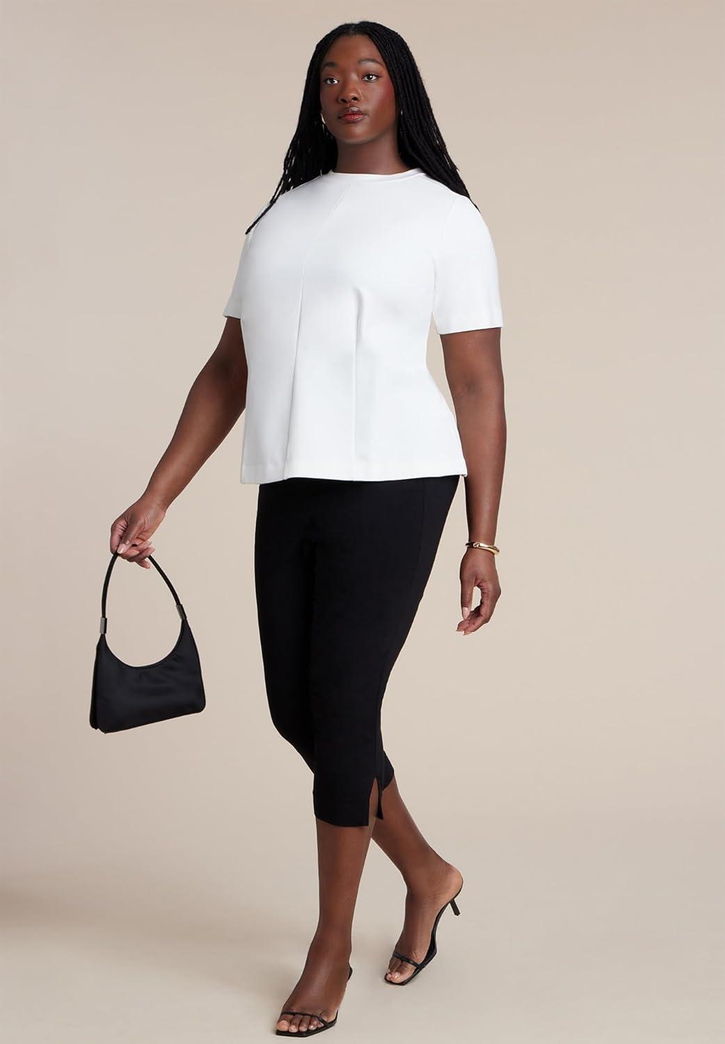 imageELOQUII Womens Plus Size Seamed Flared TopJet Stream