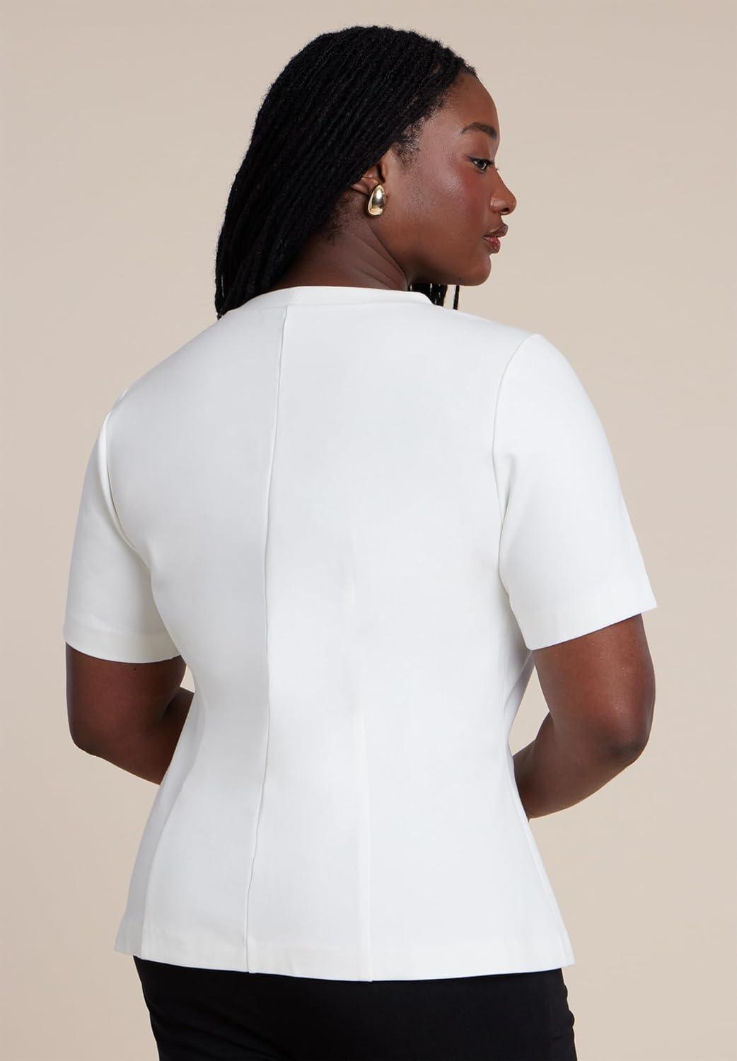 imageELOQUII Womens Plus Size Seamed Flared TopJet Stream