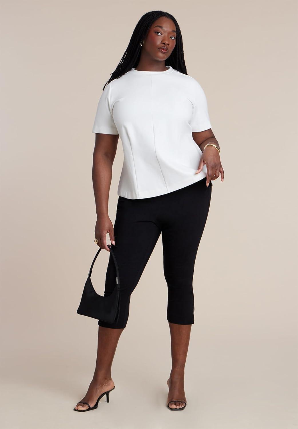 imageELOQUII Womens Plus Size Seamed Flared TopJet Stream
