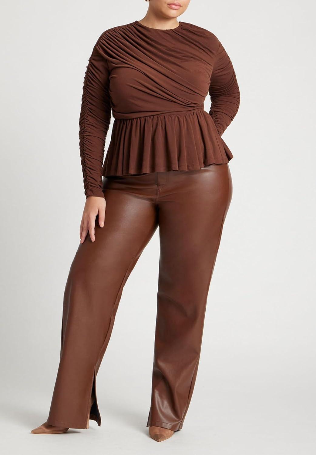 imageELOQUII Womens Plus Size Shirred Peplum TopPotting Soil