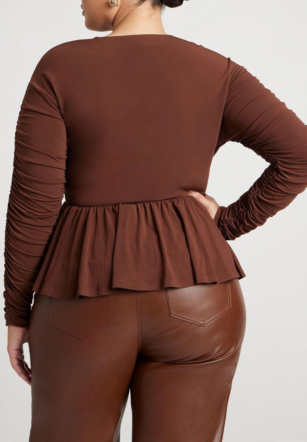 imageELOQUII Womens Plus Size Shirred Peplum TopPotting Soil