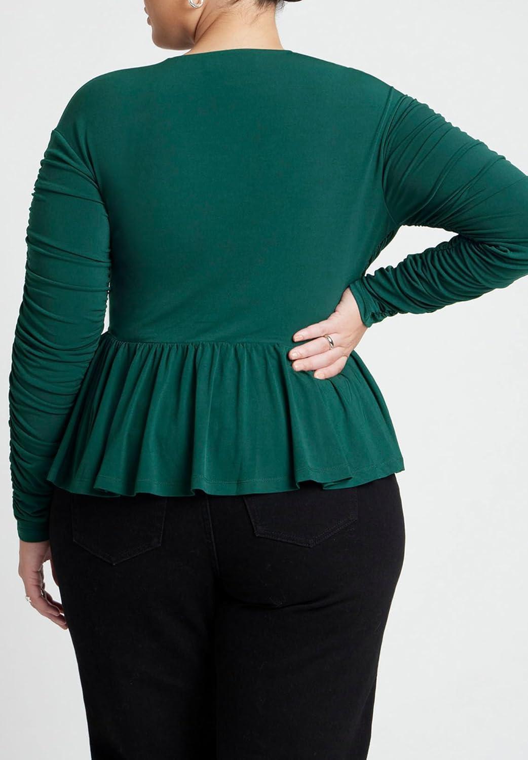 imageELOQUII Womens Plus Size Shirred Peplum TopRainforest