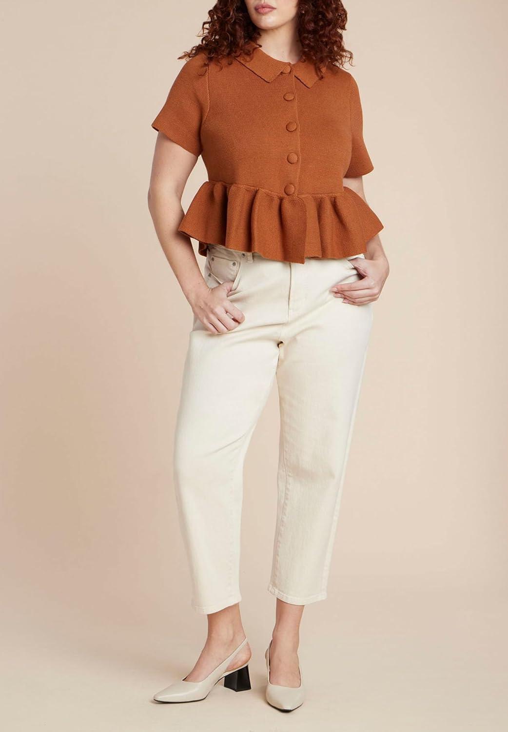 imageELOQUII Womens Plus Size Short Sleeve Cardigan with Peplum