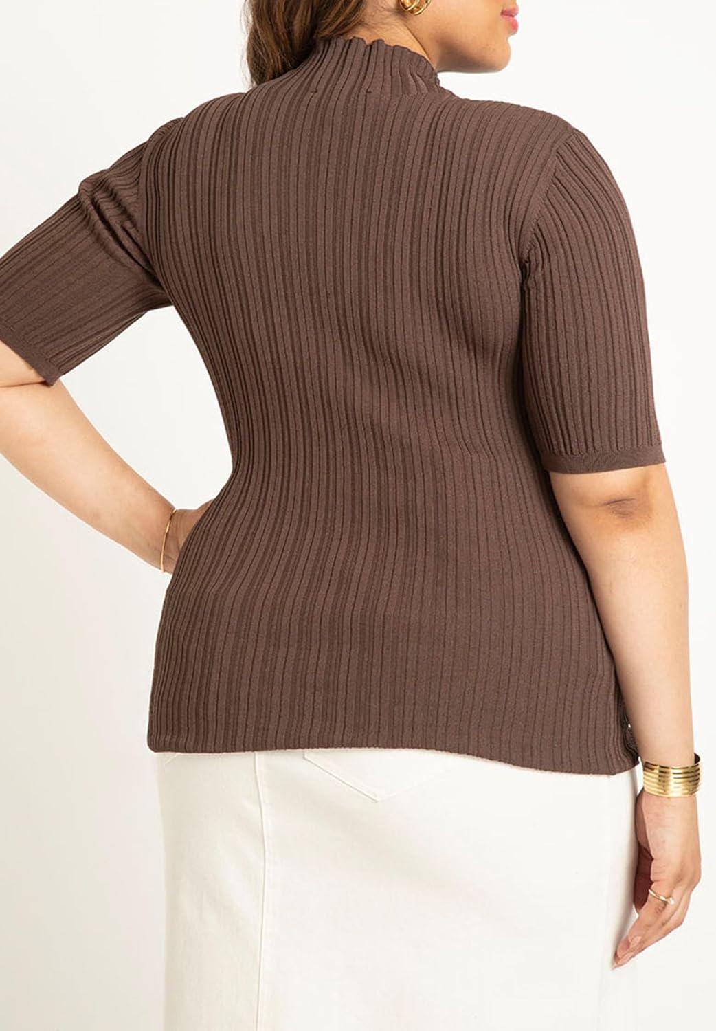 imageELOQUII Womens Plus Size Sleek Funnel Neck Elbow Sleeve SweaterNaval Blue