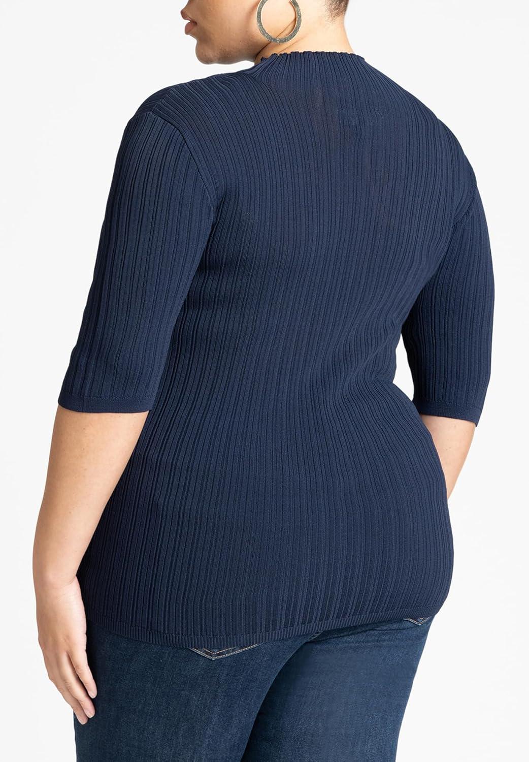 imageELOQUII Womens Plus Size Sleek Funnel Neck Elbow Sleeve SweaterNaval Blue
