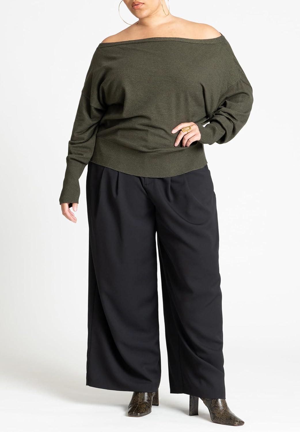 imageELOQUII Womens Plus Size Slouchy SweaterGreen Jacket Heather