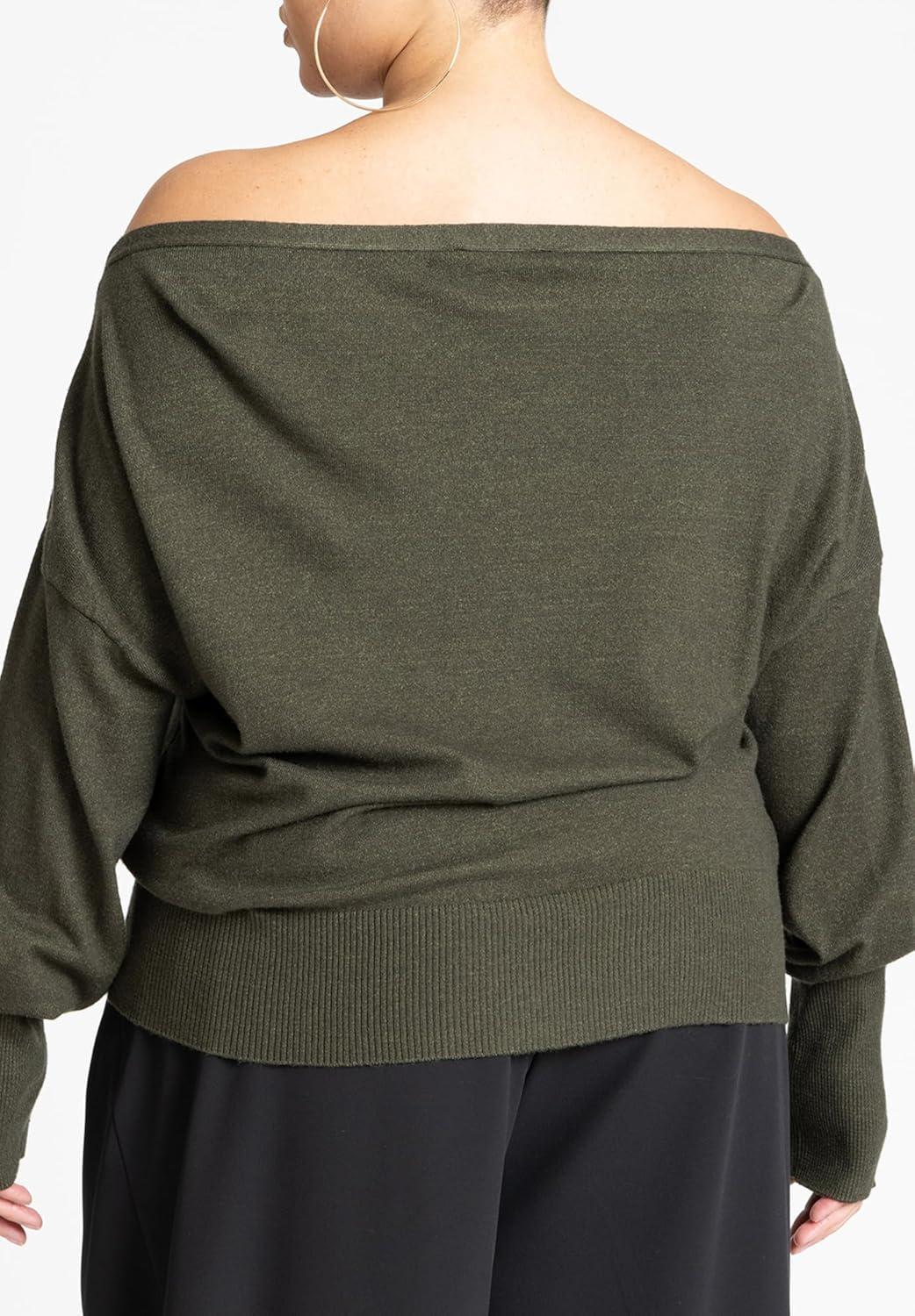 imageELOQUII Womens Plus Size Slouchy SweaterGreen Jacket Heather