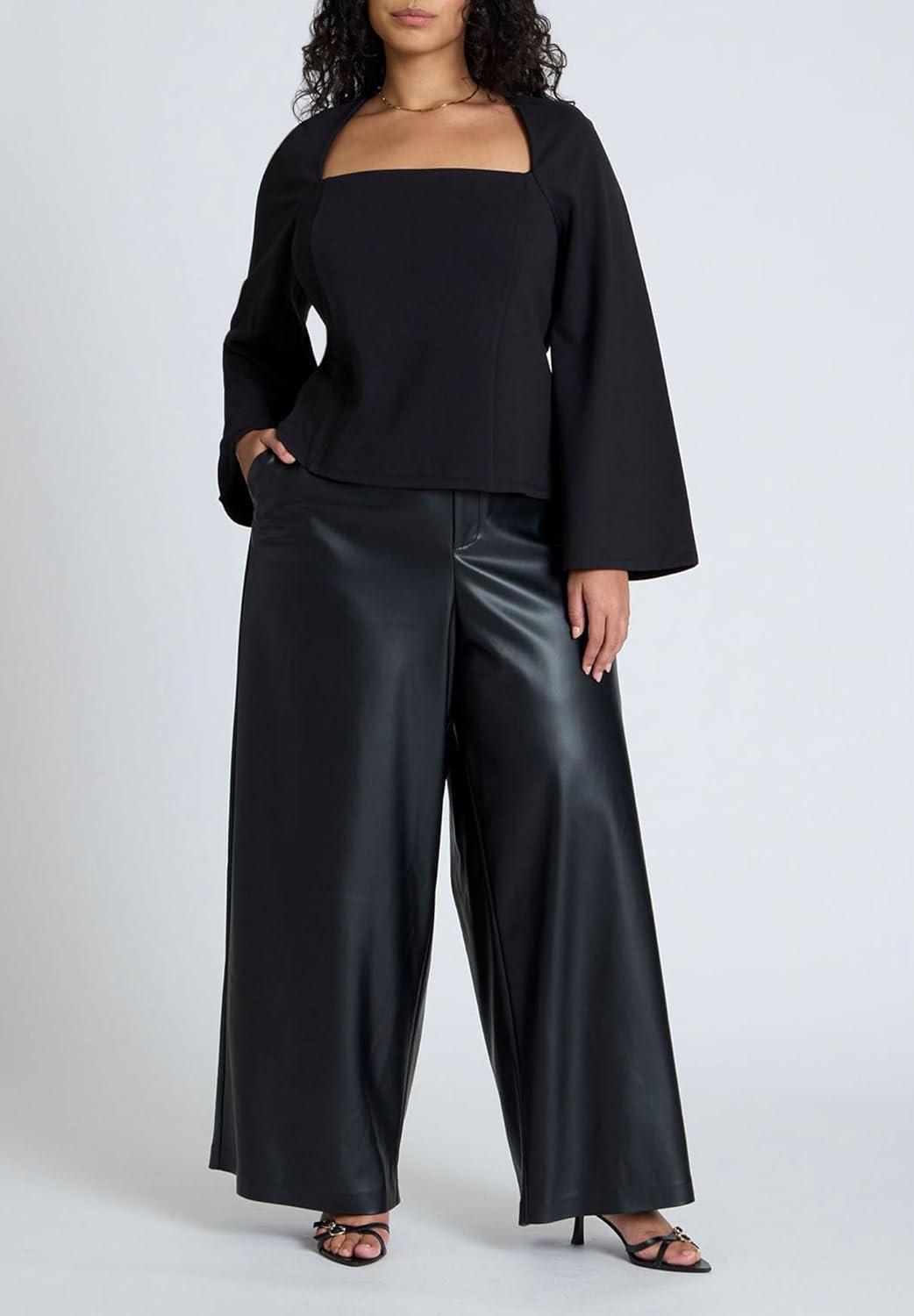 imageELOQUII Womens Plus Size Square Neck Seam Detail TopBlack Onyx