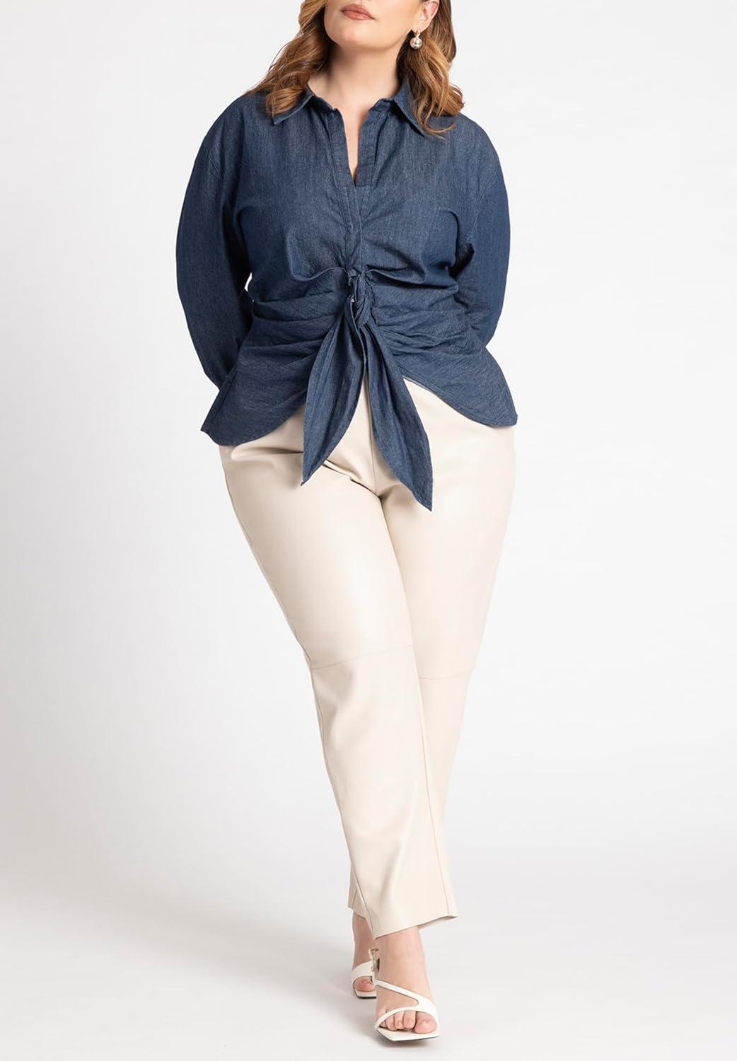 imageELOQUII Womens Plus Size Tie Front Collared Blouse
