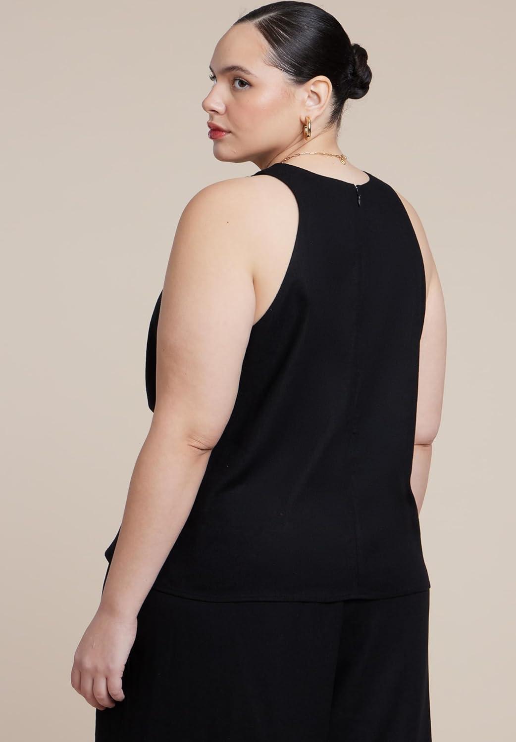 imageELOQUII Womens Plus Size Twisted Linen Halter TopBlack Onyx
