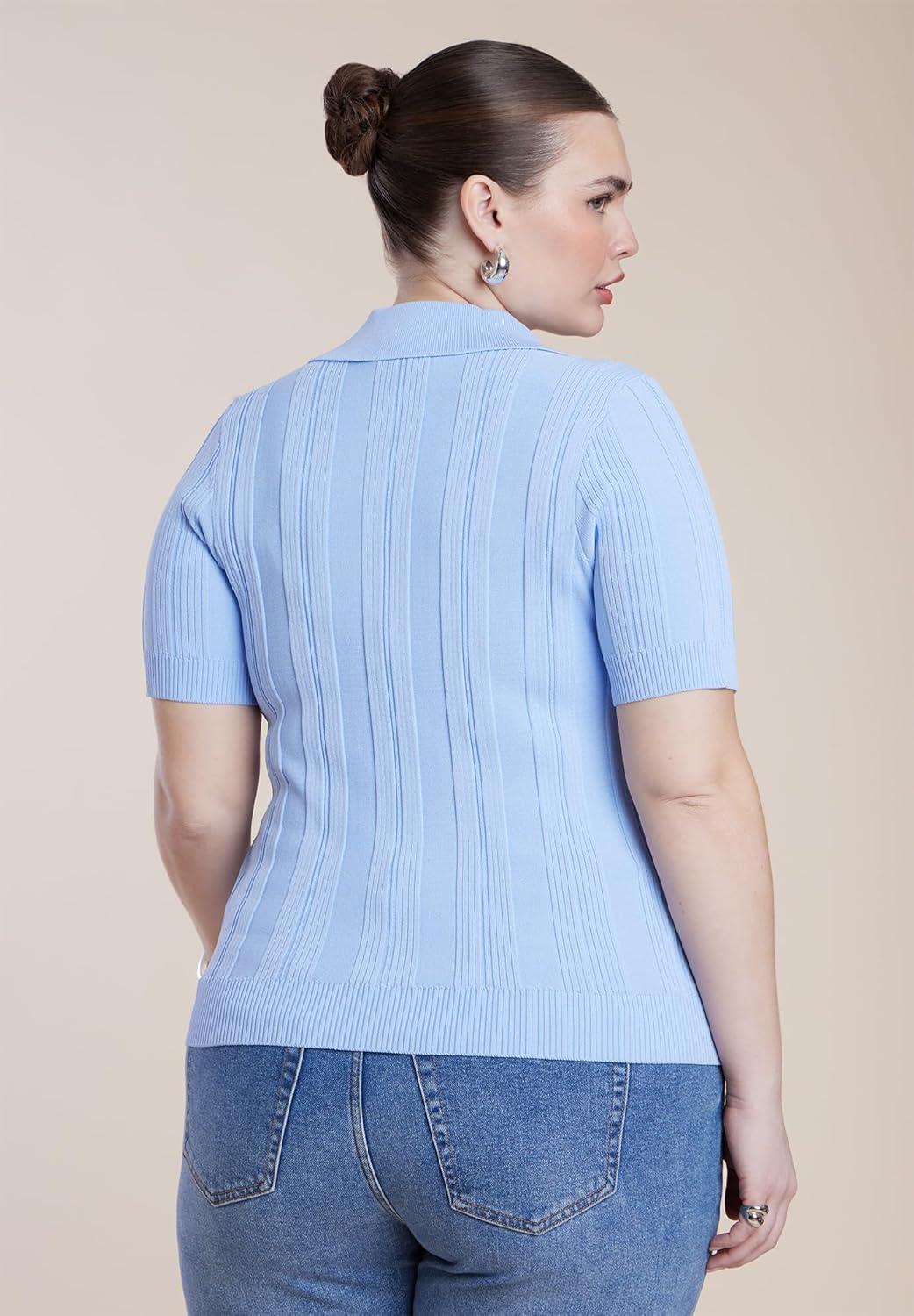imageELOQUII Womens Plus Size Veriegated Rib Collared SweaterDutch Canal
