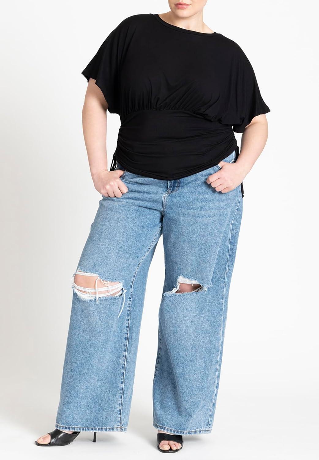 imageELOQUII Womens Plus Size wrap Sleeve TeeBlack Onyx