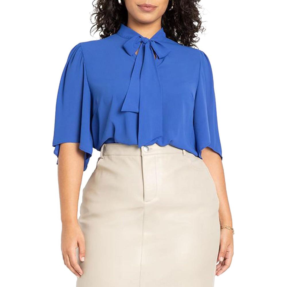 imageELOQUII Womens Plus Size Bow Blouse with Flutter SleeveCobalt Blue