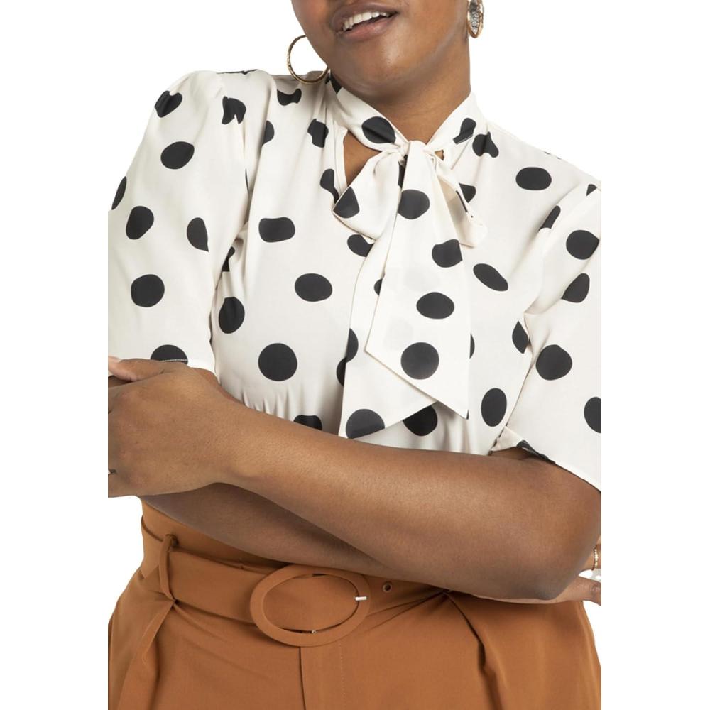 imageELOQUII Womens Plus Size Bow Blouse with Flutter SleeveDot Bone