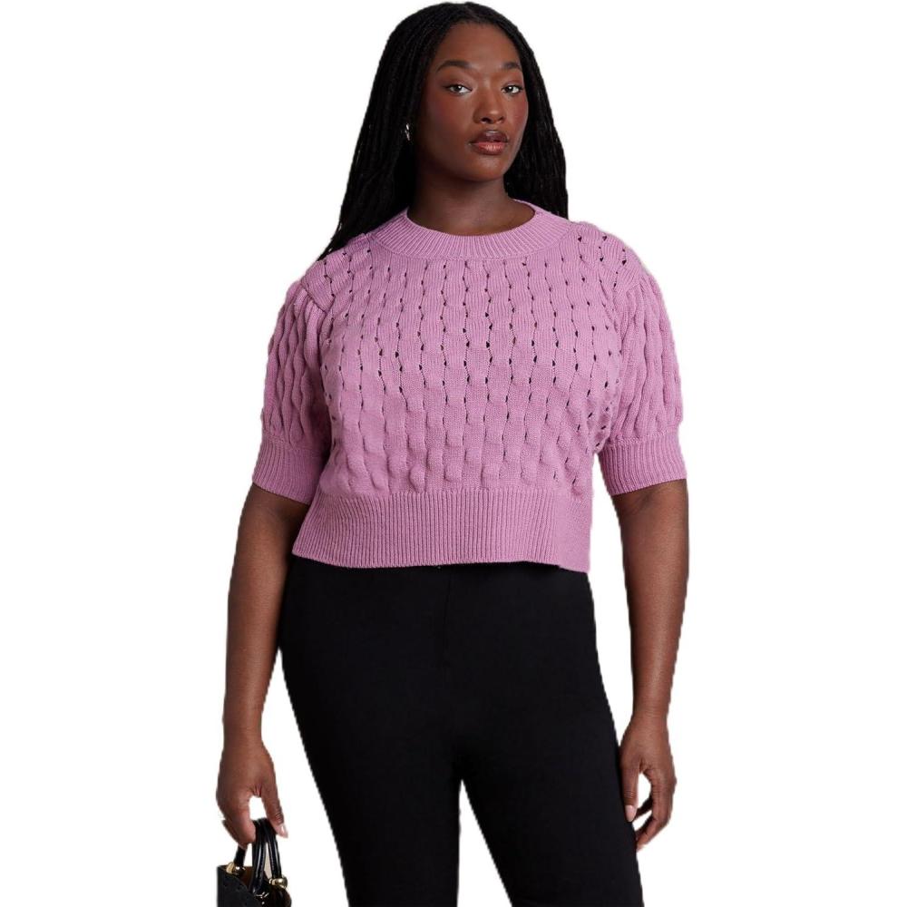 imageELOQUII Womens Plus Size Bubble Stitch SweaterMauve Orchid