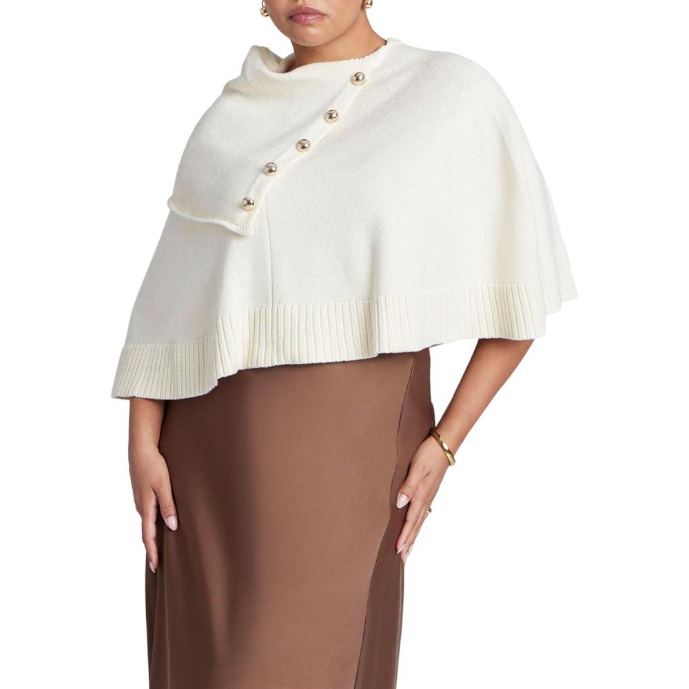 imageELOQUII Womens Plus Size Button Detail Sweater PonchoDew