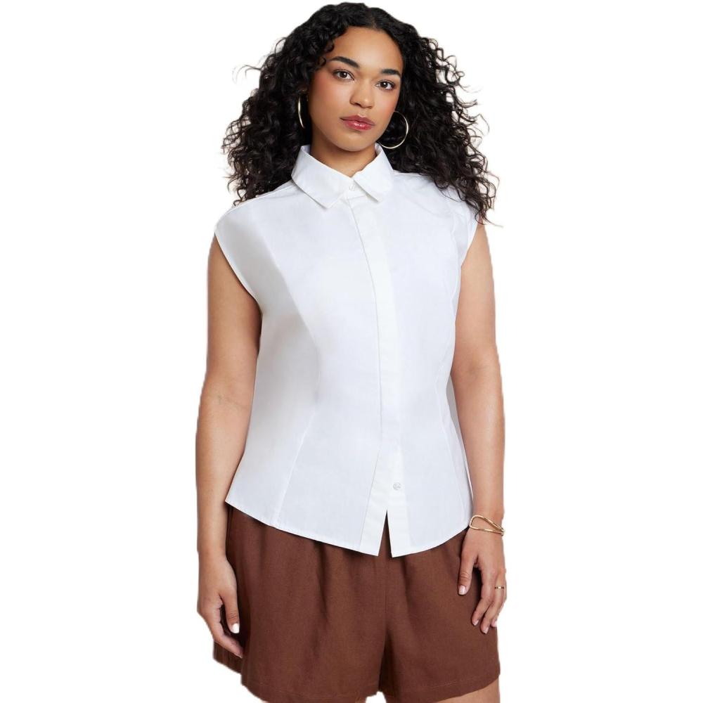 imageELOQUII Womens Plus Size Button Up Shirt with Open BackWhite