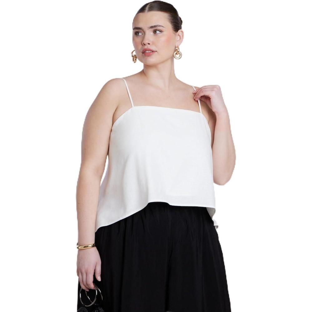 imageELOQUII Womens Plus Size Cascading Linen Crop TopCoconut Milk
