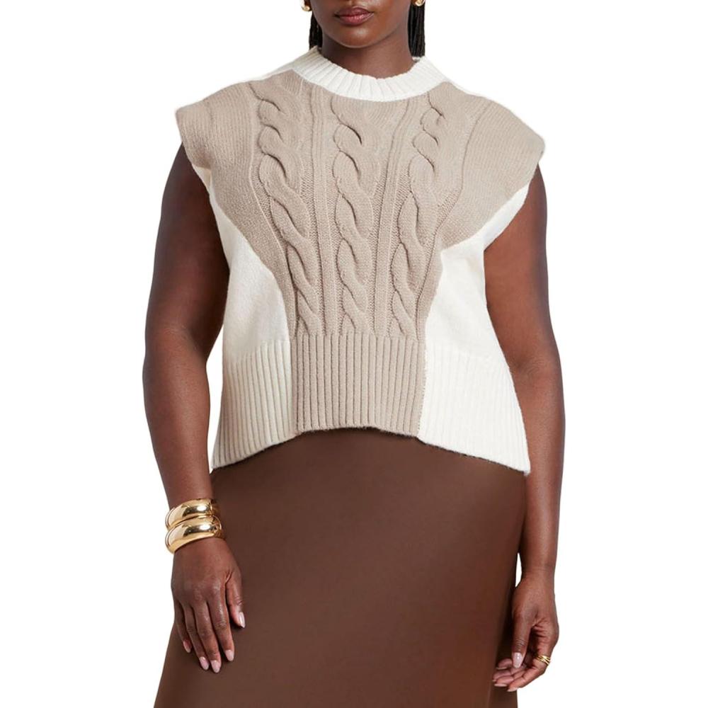 imageELOQUII Womens Plus Size Colorblock Sweater VestOatmeal