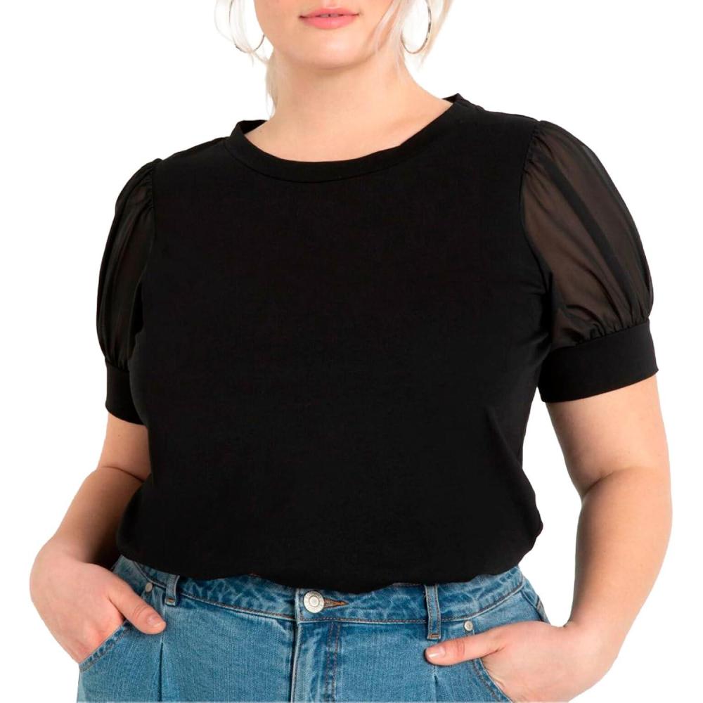 imageELOQUII Womens Plus Size Combo Sleeve TeeBlack