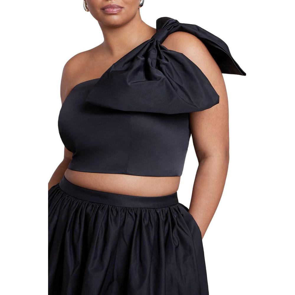imageELOQUII Womens Plus Size Crop Top with Large BowBlack Onyx