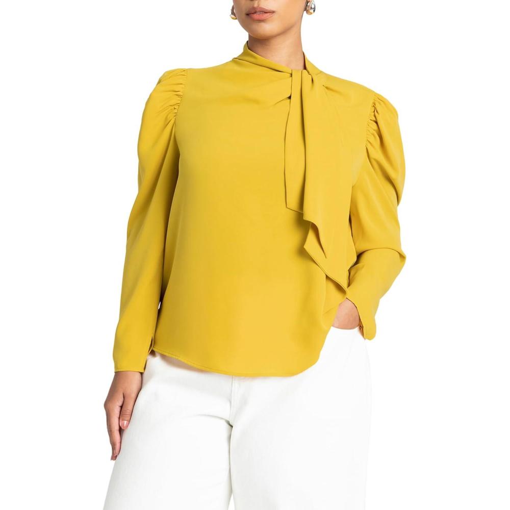 imageELOQUII Womens Plus Size Drape Front BlouseMarigold