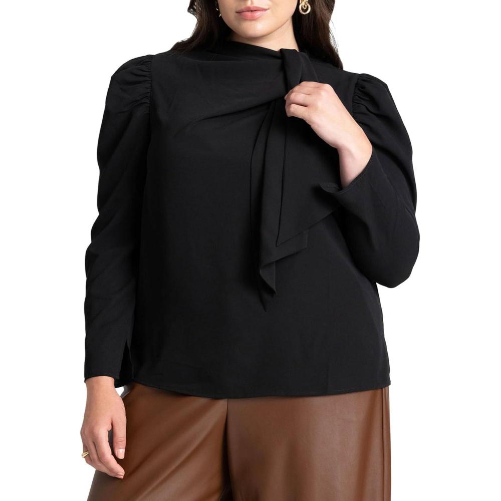 imageELOQUII Womens Plus Size Drape Front BlouseTotally Black