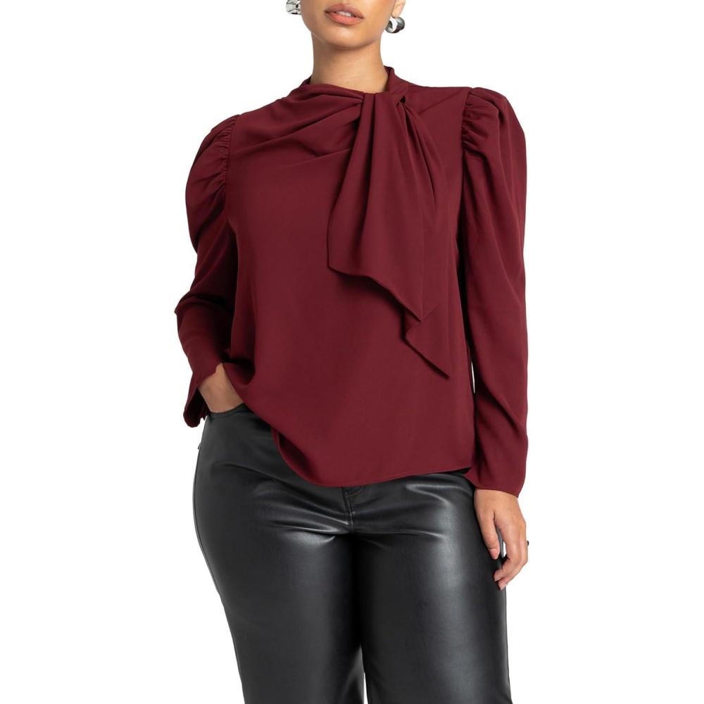 imageELOQUII Womens Plus Size Drape Front BlouseZinfandel
