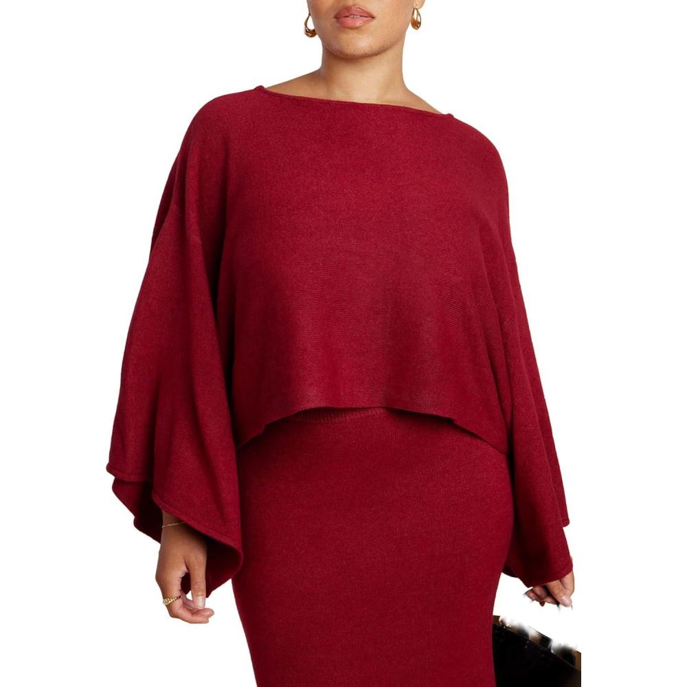 imageELOQUII Womens Plus Size Draped Cropped SweaterRumba Red