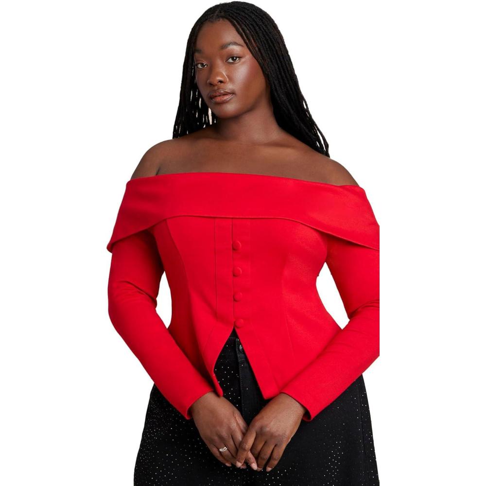 imageELOQUII Womens Plus Size Fold Over Top with Front Button DetailBarbados Cherry