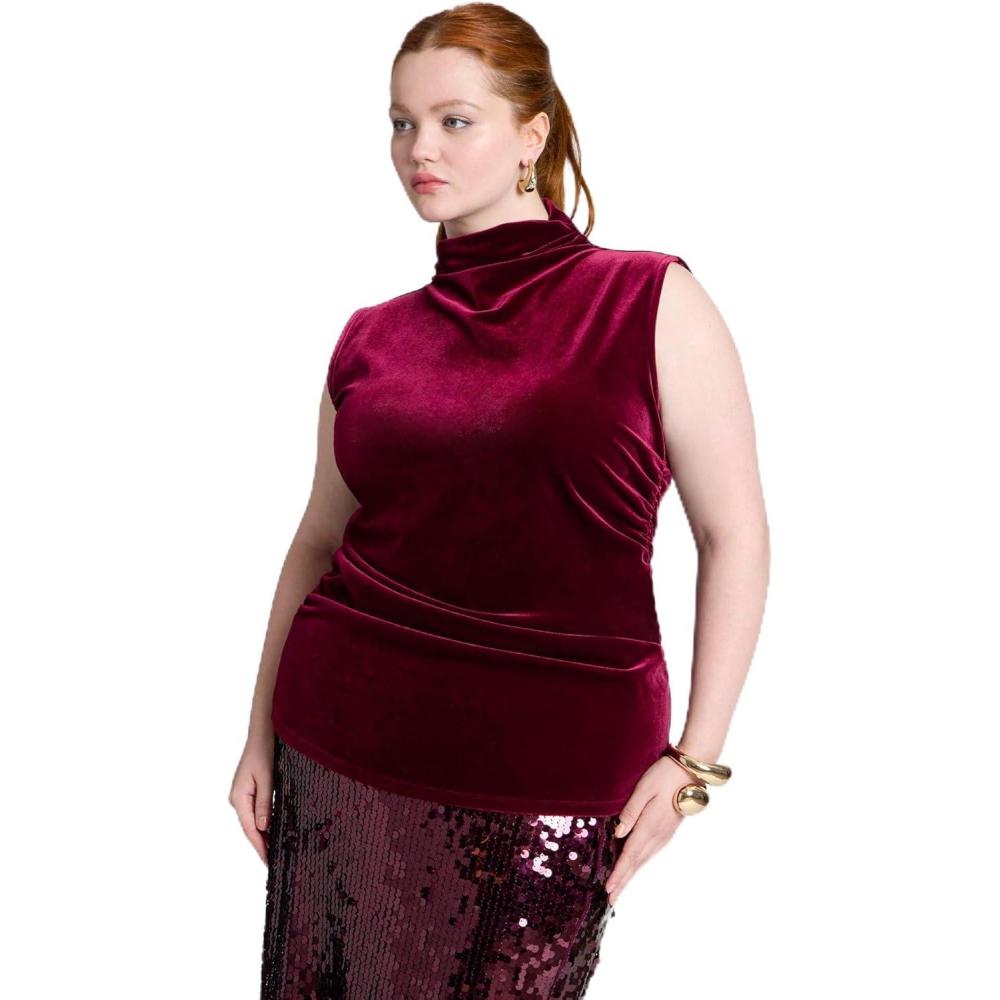 imageELOQUII Womens Plus Size Funnel Neck Velvet Shell