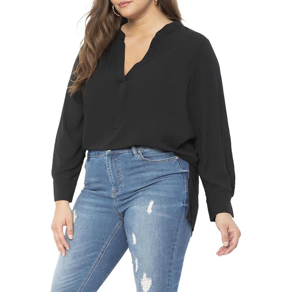 imageELOQUII Womens Plus Size Mandarin Collar TunicBlack