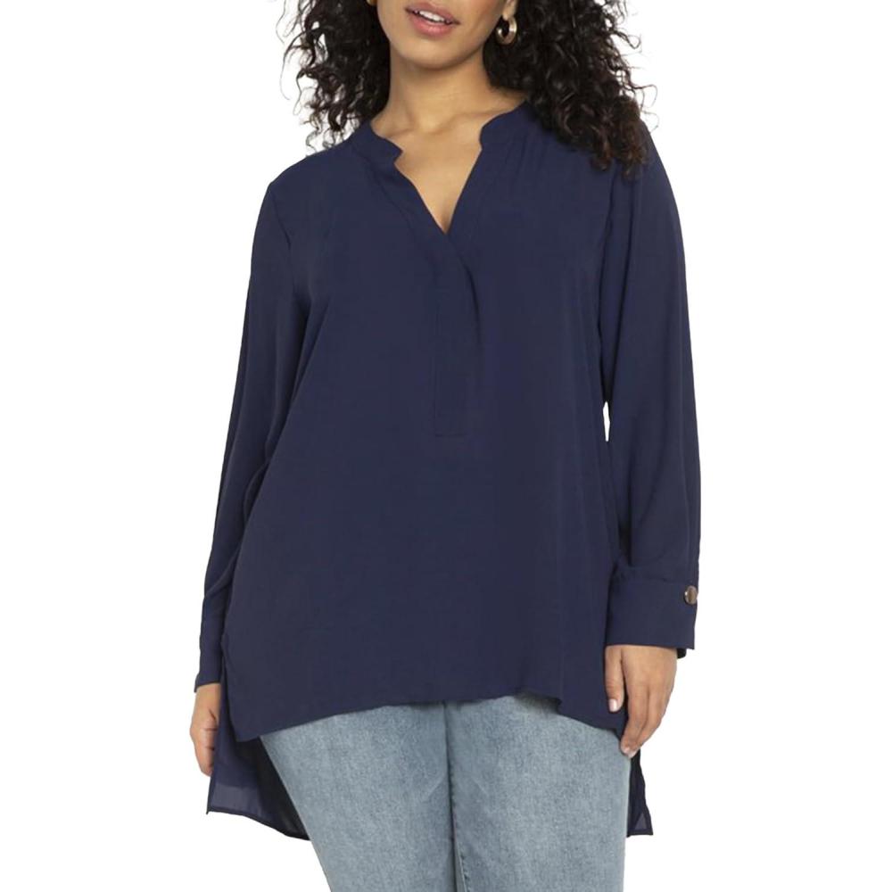 imageELOQUII Womens Plus Size Mandarin Collar TunicEvening Blue