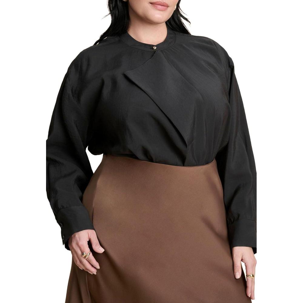 imageELOQUII Womens Plus Size Neck Pleat BlouseBlack Onyx
