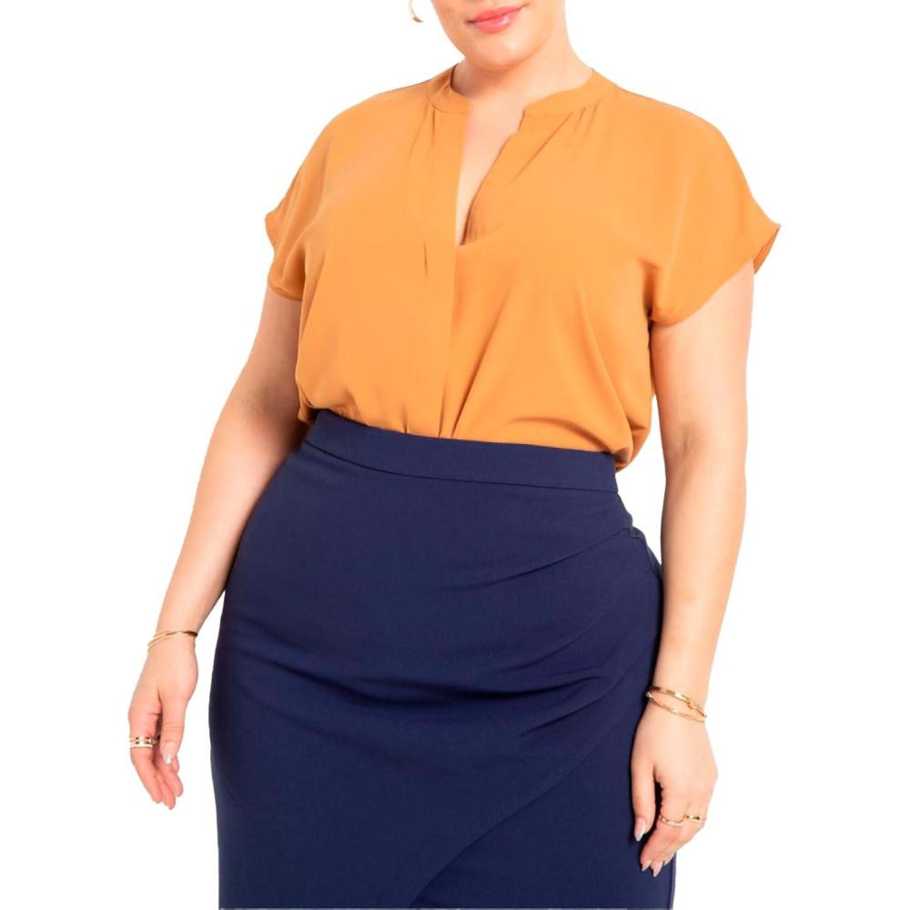 imageELOQUII Womens Plus Size Notch Collar BlouseBiscuit