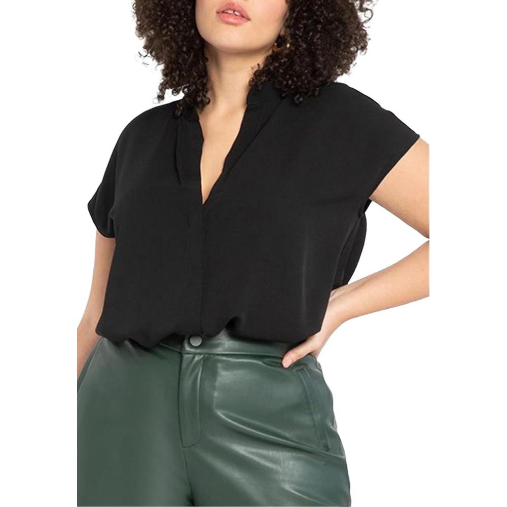 imageELOQUII Womens Plus Size Notch Collar BlouseBlack