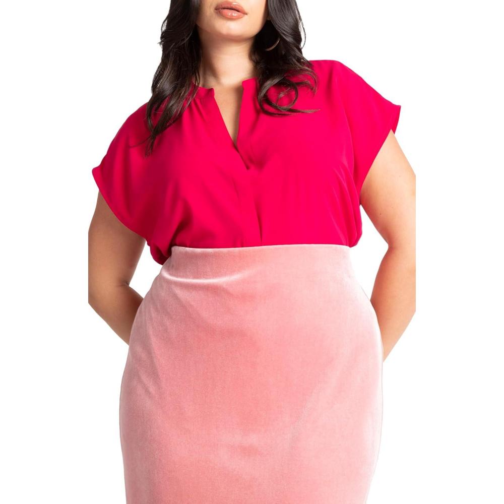 imageELOQUII Womens Plus Size Notch Collar BlouseFuchsia